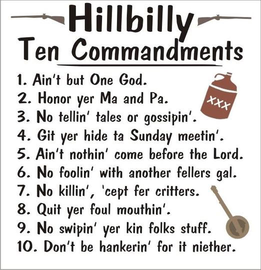 Hillbilly 10 Commandments